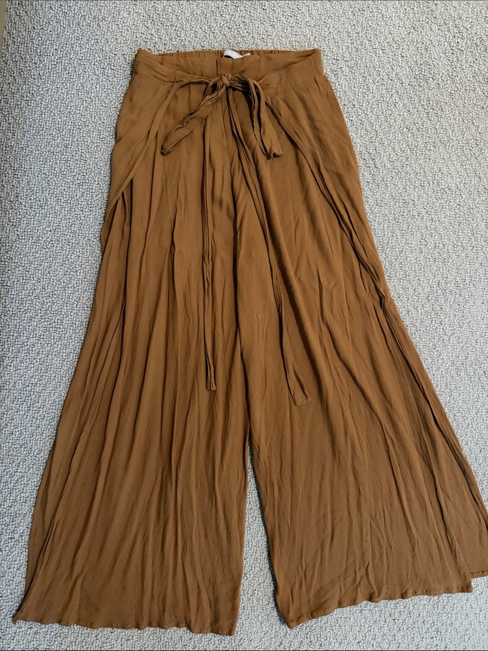 Indah Brown Wide-Leg Tie-Waist Pants